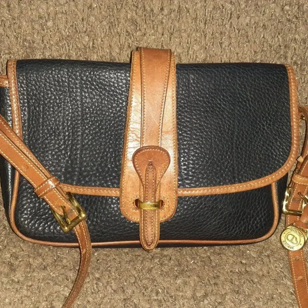DOONEY & BOURKE-Navy Blue Equestrian Bag Flap Vintage Crossbody USA Leather-VG - Picture 2 of 9